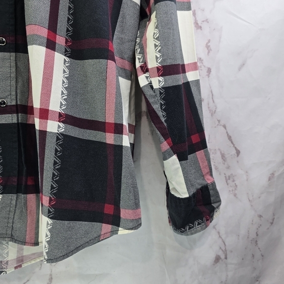 Roper Shirt Mens Large Black Red Snap Button Plaid Western White Long Sleeve - Picture 4 of 12